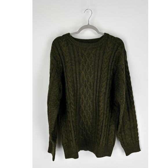 Woolovers Pure Wool Aran Chunky Sweater Dark Moss Green Mens Size XXL New - Picture 1 of 8